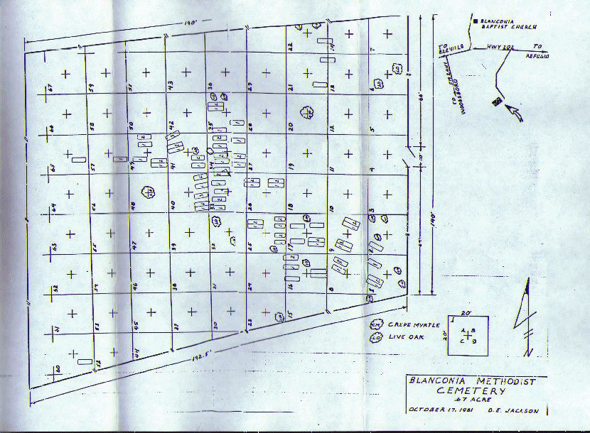 Map of Blanconia Methodist Cemetary
