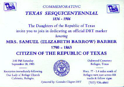 Texas Sesquicentennial-Daughters of The Republic Of Texas